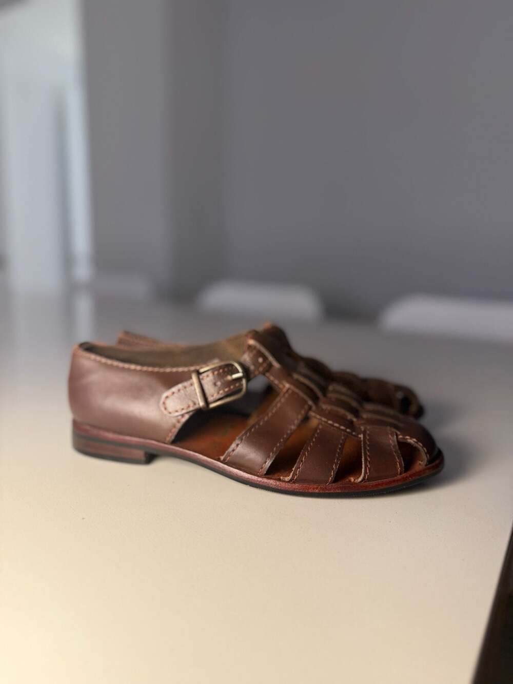 Fred Perry Brown Leather Fisherman Sandals Size 38
